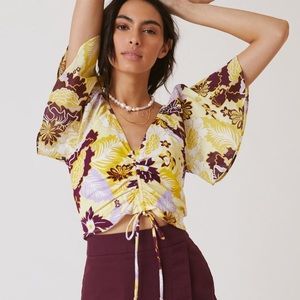 NWT Maeve Cinched Flutter-Sleeve Top